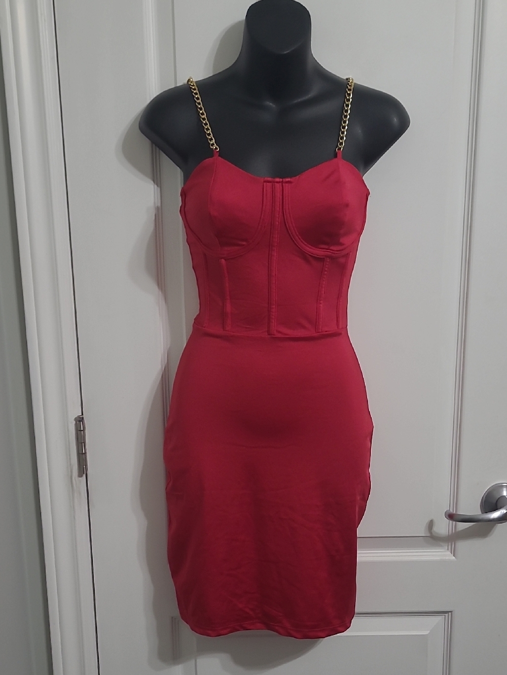 ⭐️ Rebel Sugar Glitter Red Chain-Strap Bustier Bodycon Dress Sz XS